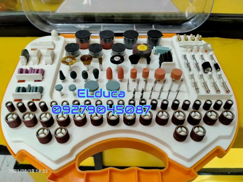 INGCO 250pcs. Accessories for Mini Drill Set - AKMG2501 (Category: Home Improvement Tools & Accessories) located in Caloocan City. Submitted by elduca (Listing ID 1109023296, Image 1). Description: INGCO 250pcs. Accessories for Mini Drill Set - AKMG2501 Price : ₱1,450 SPECIFICATIONS: ►76pcs Cutting disk ►60pcs Sanding paper ►1pcs Rubber grinding wheel ►10pcs Grinding wheel with shank ►4pcs Rubber polishing wheel ►5pcs Felt wheels ►1pcs Felt wheel
