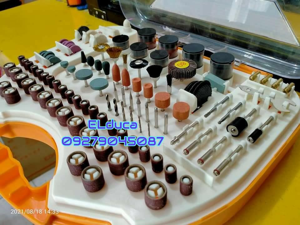 INGCO 250pcs. Accessories for Mini Drill Set - AKMG2501 (Category: Home Improvement Tools & Accessories) located in Caloocan City. Submitted by elduca (Listing ID 1109023296, Image 3). Description: INGCO 250pcs. Accessories for Mini Drill Set - AKMG2501 Price : ₱1,450 SPECIFICATIONS: ►76pcs Cutting disk ►60pcs Sanding paper ►1pcs Rubber grinding wheel ►10pcs Grinding wheel with shank ►4pcs Rubber polishing wheel ►5pcs Felt wheels ►1pcs Felt wheel