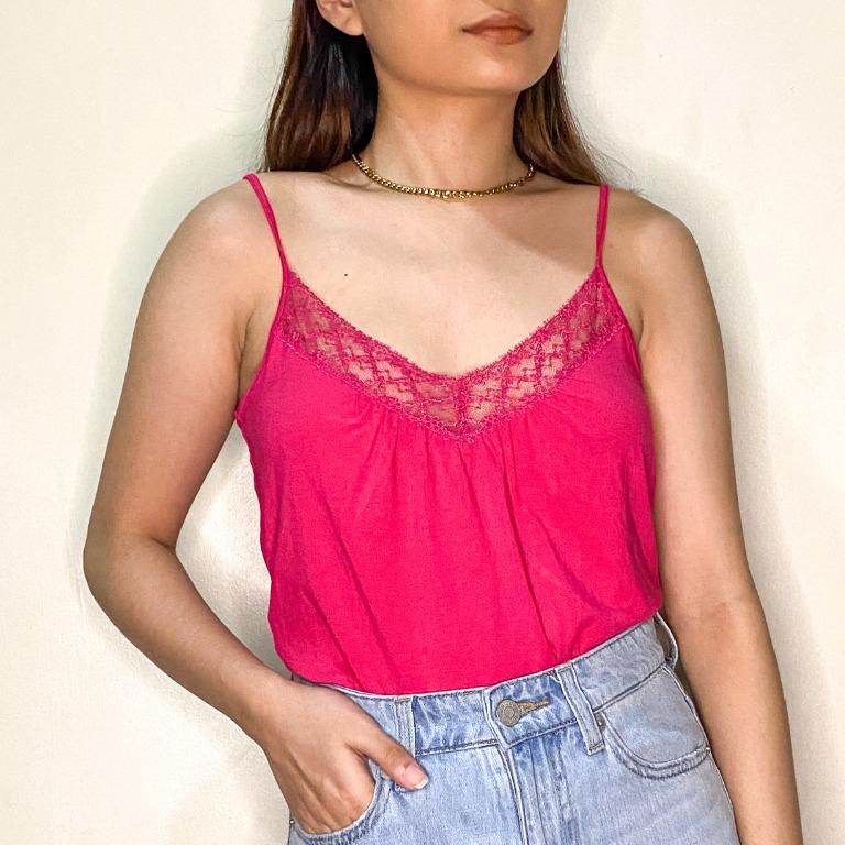 Marks & Spencer Y2K Pink Cami with Lace (Category: Sleeveless) located in Las Pinas. Submitted by cosmicdeclutter (Listing ID 1109038337, Image 2). Description: ✨ Perfect for lounging and pang-porma ✨ Elle Woods would wear this tbh ✨ such a Y2K color!!! XS-S Bust: 30" Length: 17.5".