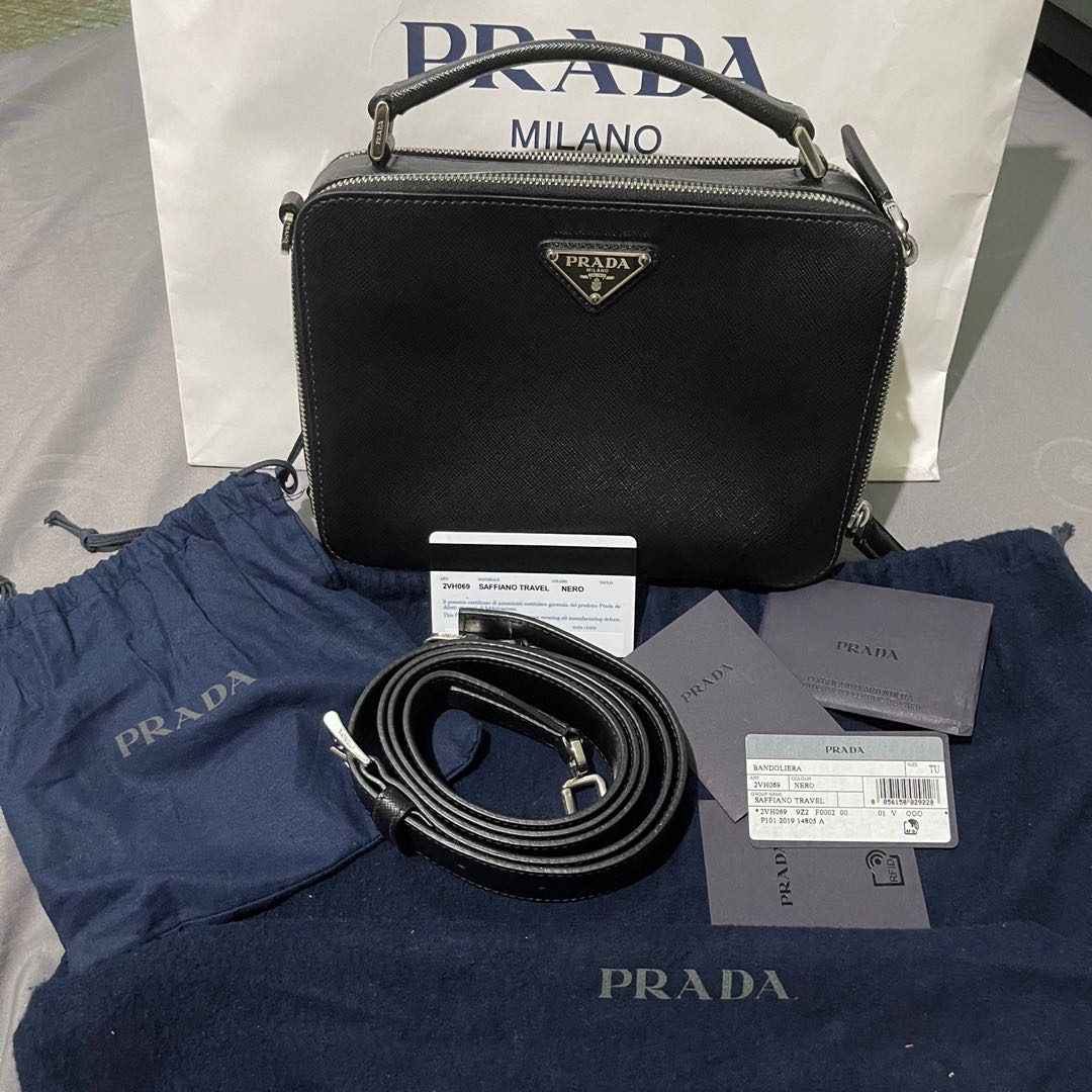 Medium Prada Brique Saffiano Leather Bag, Men, Bluette