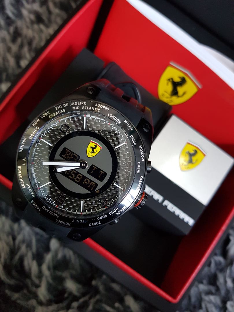 Rare Scuderia Ferrari World Time Watch Carbon G, Men's Fashion, Watches ...