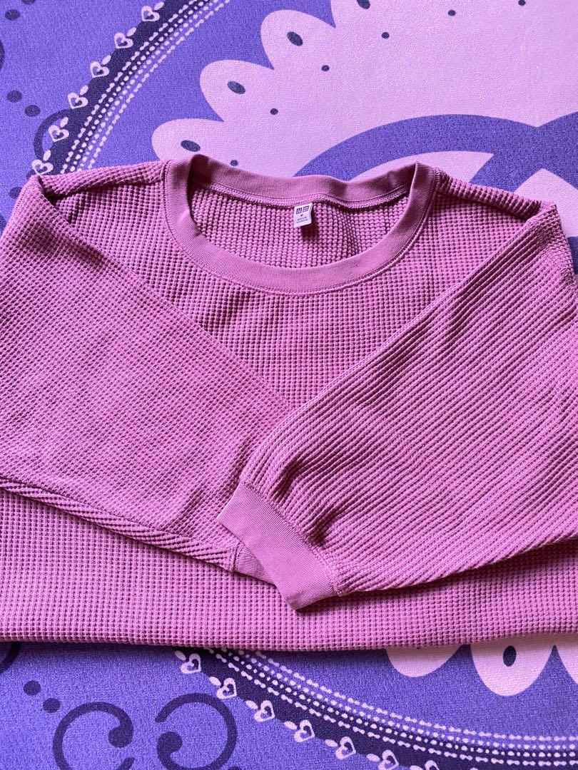 Uniqlo Waffle Shirt Dusty Pink Women S Fashion Clothes Tops On Carousell