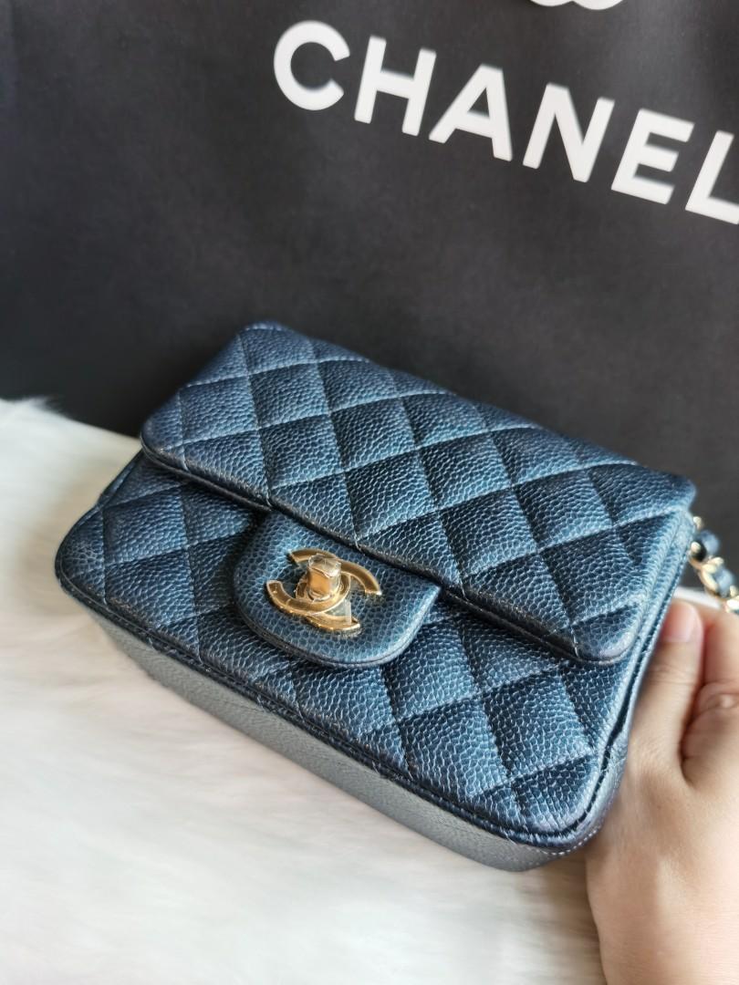 Chanel mini square 18S iridescent blue, Luxury, Bags & Wallets on