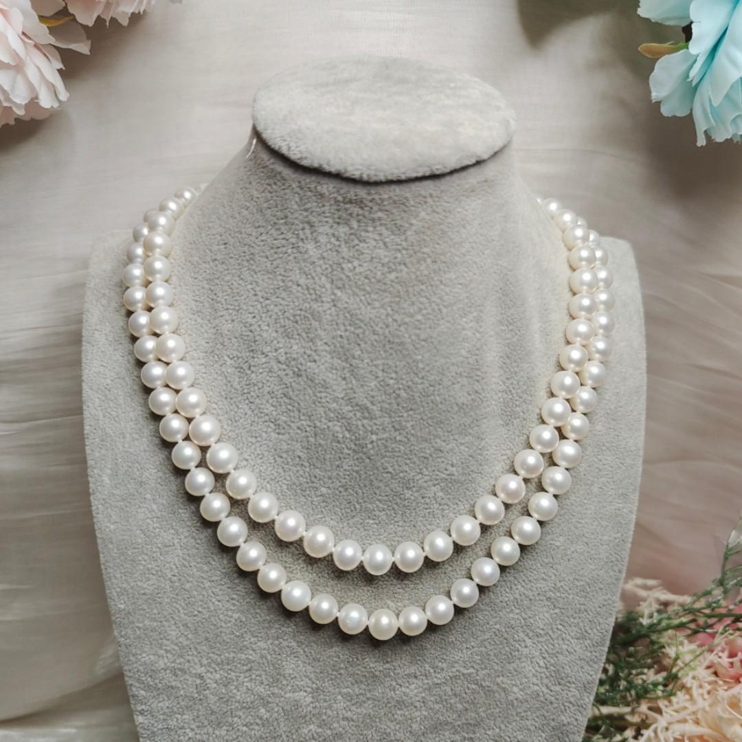 90cm AAA White Pearl Necklace Strand Double Strand Real Genuine Freshwater Pearl Necklace MM high quality luxurious mothers gift teachers day