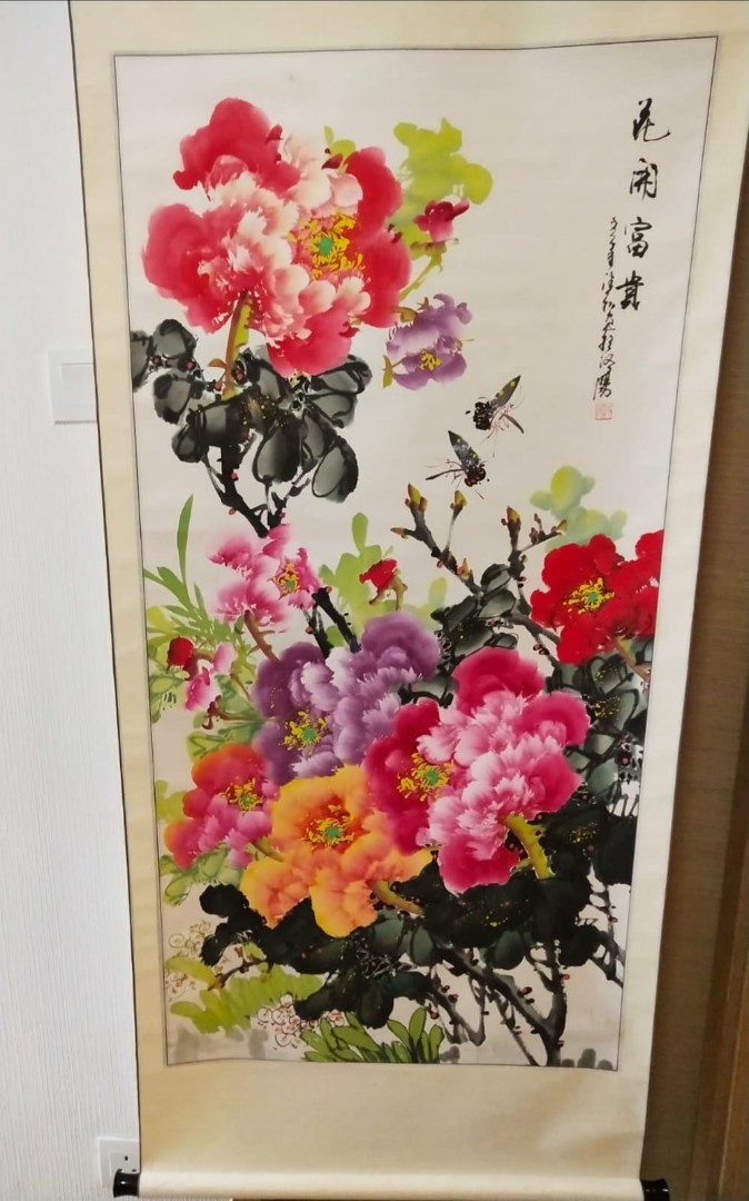 掛軸-991　富取風堂　牡丹　共箱 掛軸-991 富取風堂 牡丹 共箱