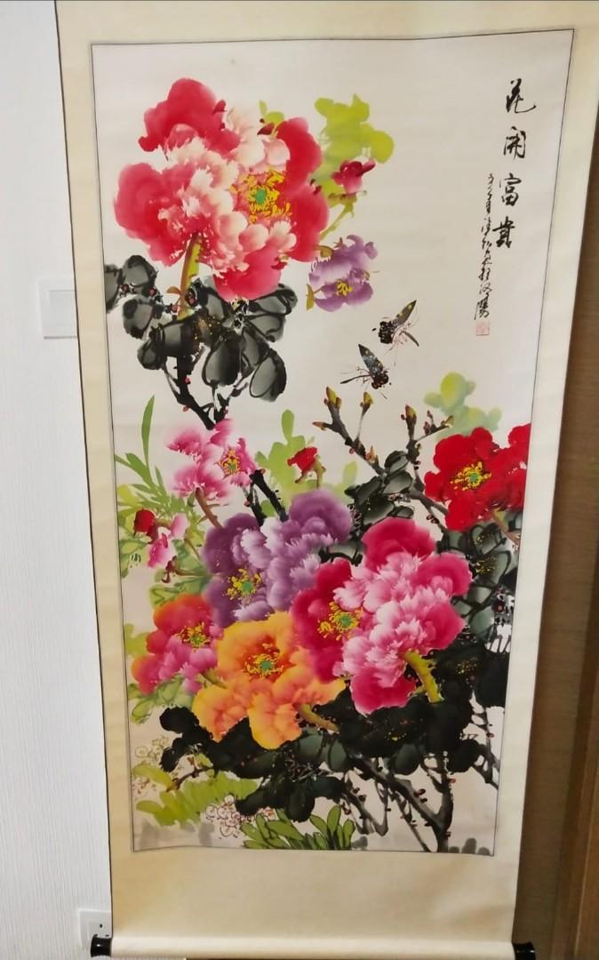 掛け軸 花弁富貴 - 絵画/タペストリ