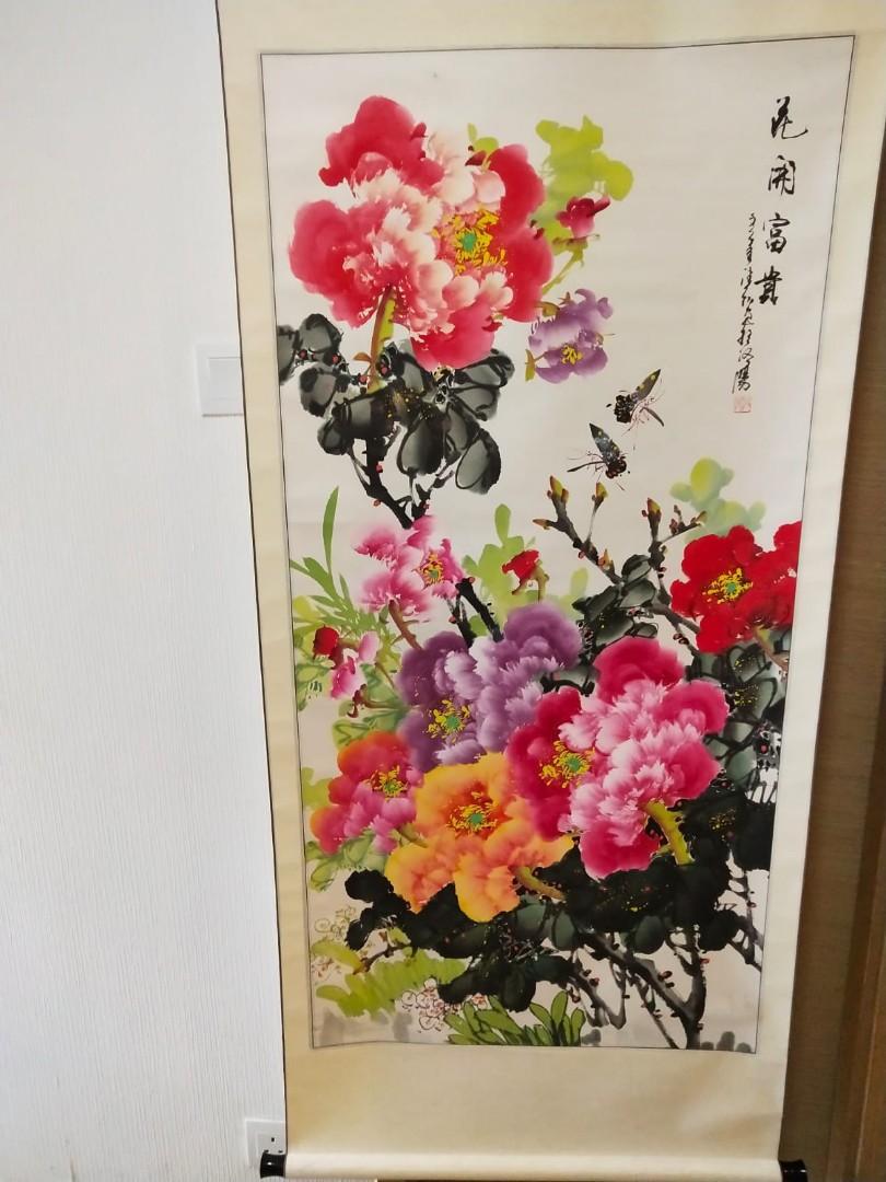 掛け軸 花弁富貴 - 絵画/タペストリ