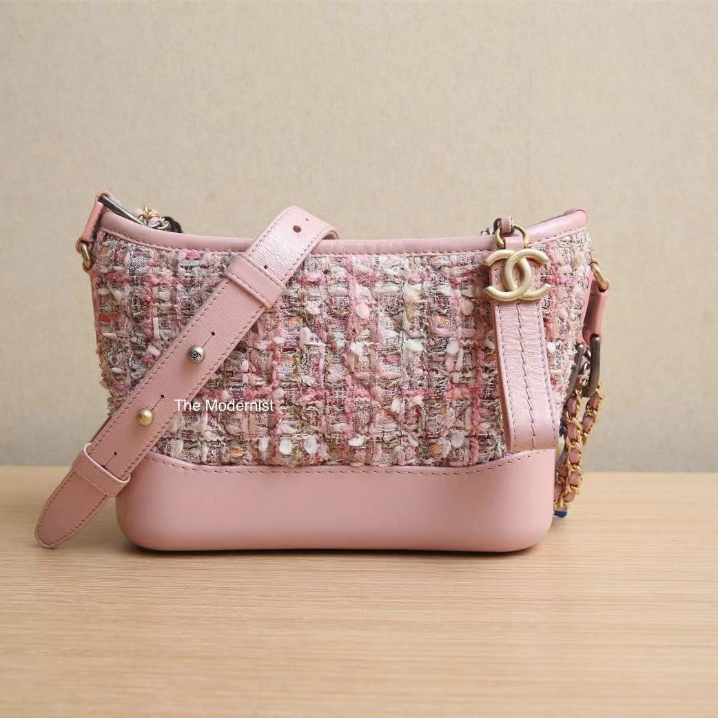 Chanel Pink Tweed and Leather Small Gabrielle Hobo Bag