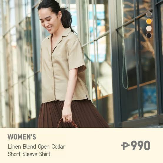 Bnwt Uniqlo Linen Blend Open Collar Ss Shirt Women S Fashion Tops Blouses On Carousell