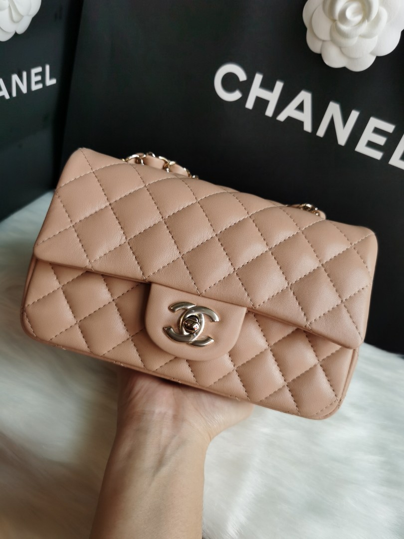 Chanel mini rectangular beige/nude colour, Luxury, Bags & Wallets on  Carousell