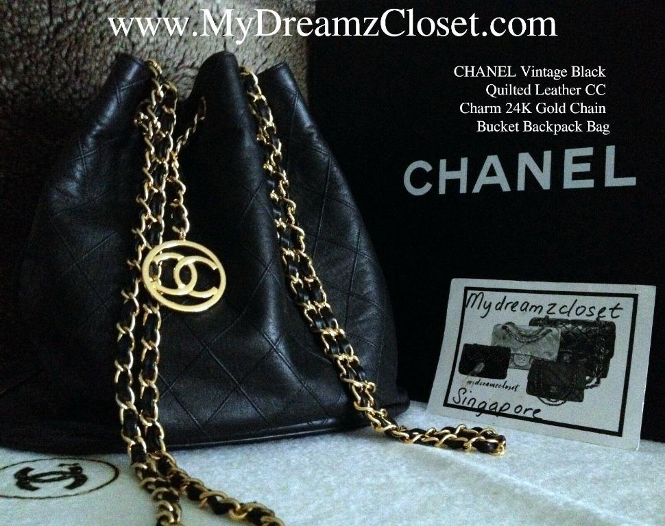 SOLD - CHANEL CLASSIC VINTAGE BLACK CALFSKIN TRIPLE CC 24K GOLD LOGO CHAIN TOTE  BAG - My Dreamz Closet