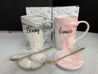 Customised Gift Teacher's Day Gift Nordic Premium Marble Ceramic Set Coffee Latte Tall Mug with marble lid and stirring spoon pink marble white marble mug cup office colleagues farewell wedding favor bridesmaid anniversary personalised appreciation gift