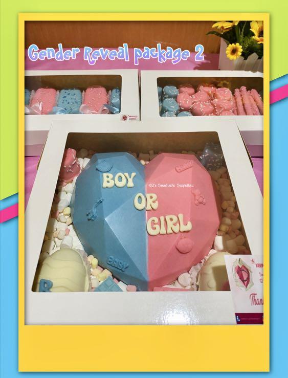 Gender Reveal very trendy (Category: Homemade Bakes) located in Manila. Submitted by littlefashonista (Listing ID 1109203309, Image 2). Description: Single Big heart with assorted imported chocolates .