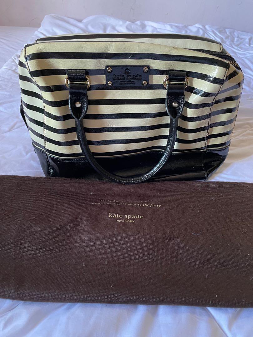 Kate Spade Wellesley Stripe Alessa Black/Cream Patent Leather Satchel,  Women's Fashion, Bags & Wallets, Purses & Pouches on Carousell