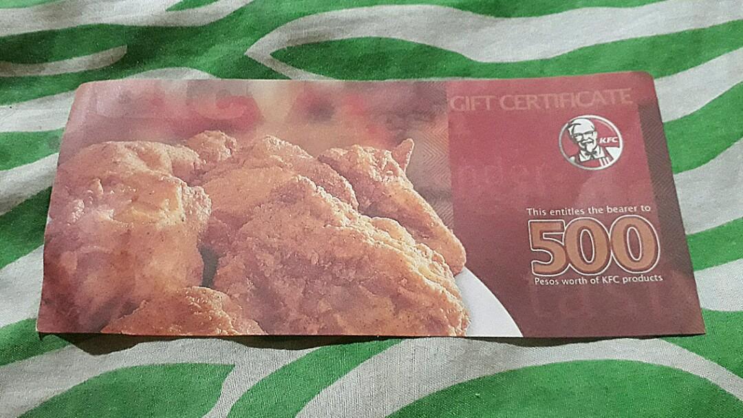 KFC gift certificate worth 500 Tickets Vouchers Vouchers on Carousell