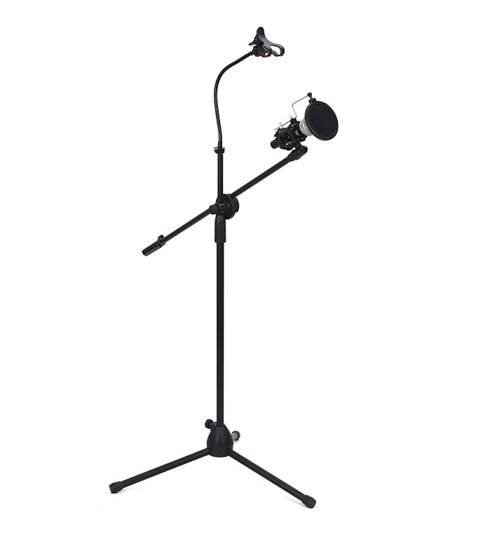 Microphone Stand with 2 Mobile Holder, 1 Mic Holder and Pop Filter