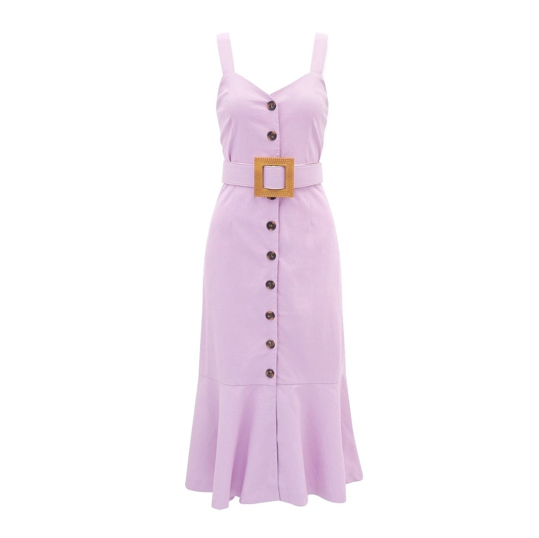 Pomelo pastel purple linen dress with belt, Women's Fashion, Dresses