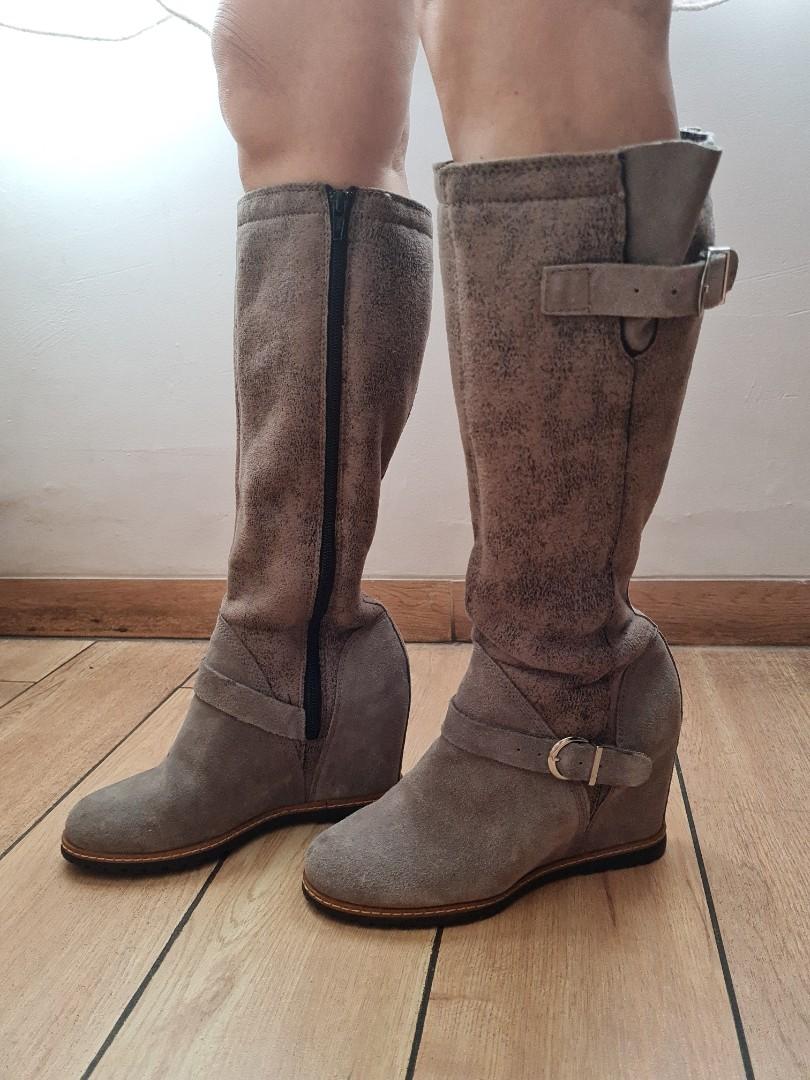 Skechers suede wedge sales boots