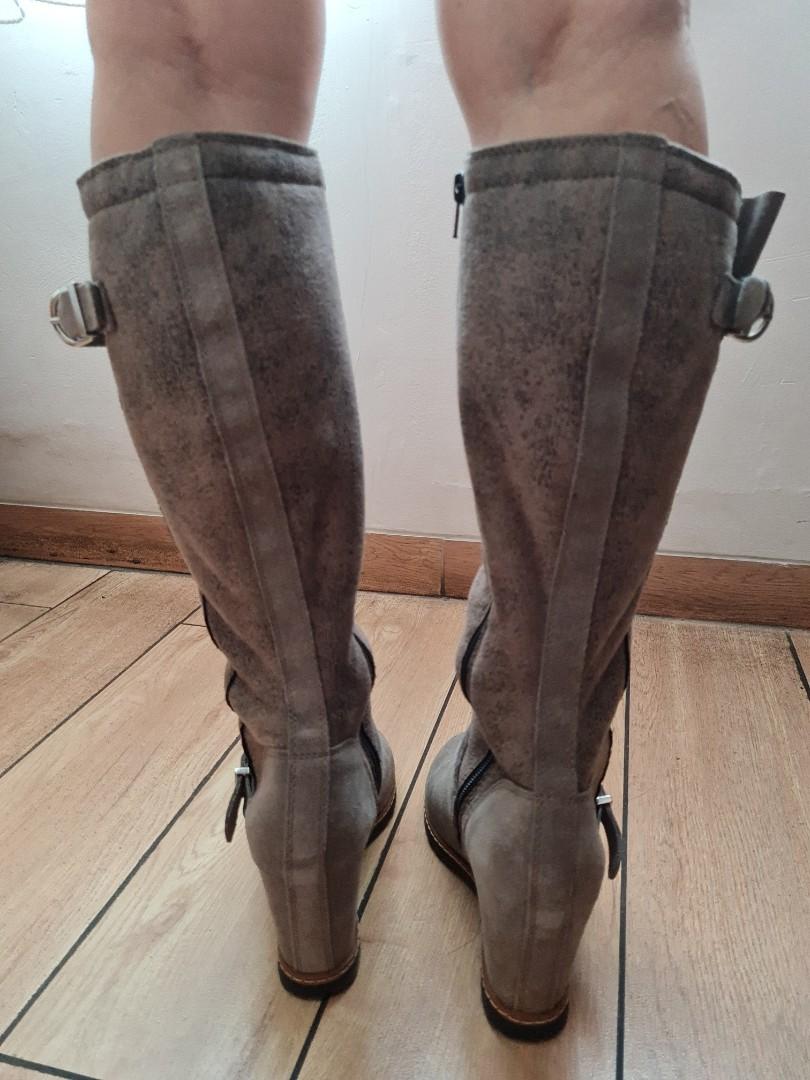 SKCH 3 by Skechers Hidden Wedges Boots Suede Geniune Leather Grey