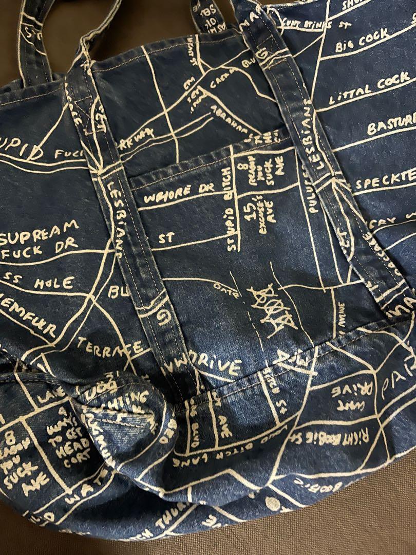 Supreme Gonz Map denim tote bag 藍色, 名牌, 手袋及銀包- Carousell