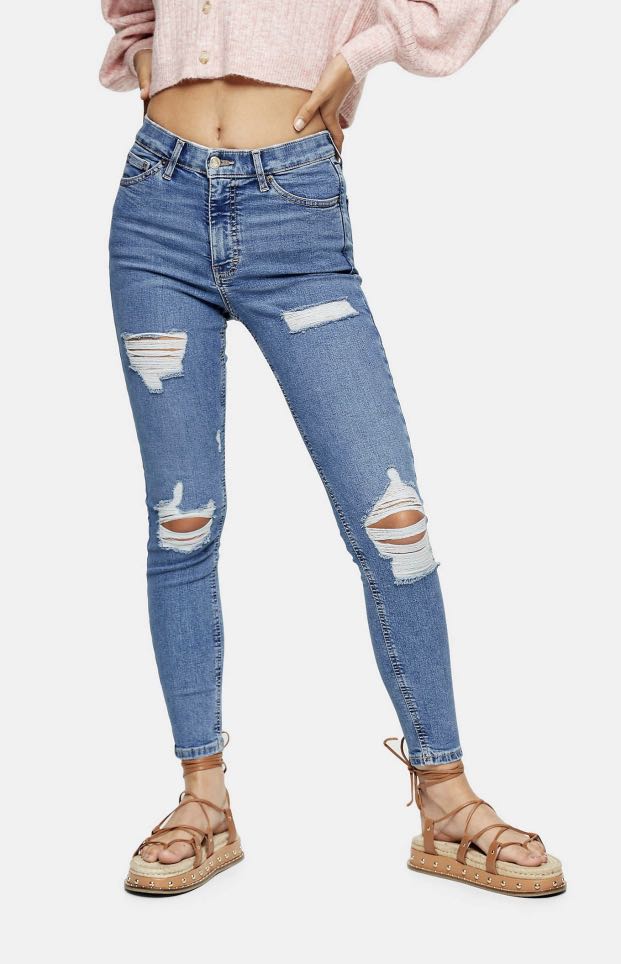 Topshop Mid Blue Super Rip Jamie Skinny 