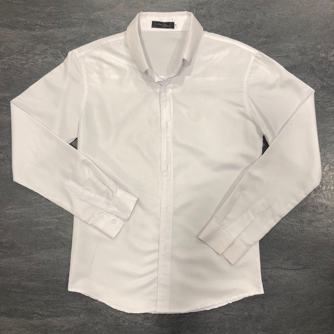 White Cotton Button-up Shirt, Men's 