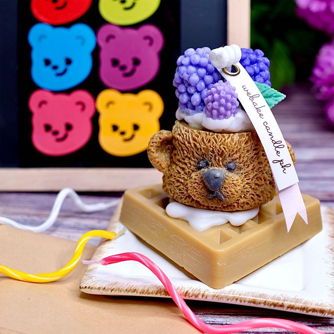 Bear Waffle Cake Candle (Category: Other Home Decor) located in Caloocan City. Submitted by webakecandleph (Listing ID 1109494159, Image 1). Description: Dessert candles, made by WeBake Candle, are designed to look and smell good enough to eat, but please don't eat our candles, although they made from Vegan Soy wax and natural fragrance oils, you cannot eat them. -approx. 100g -bear waffle cake topped with cream and raspberries ***choice of vanil