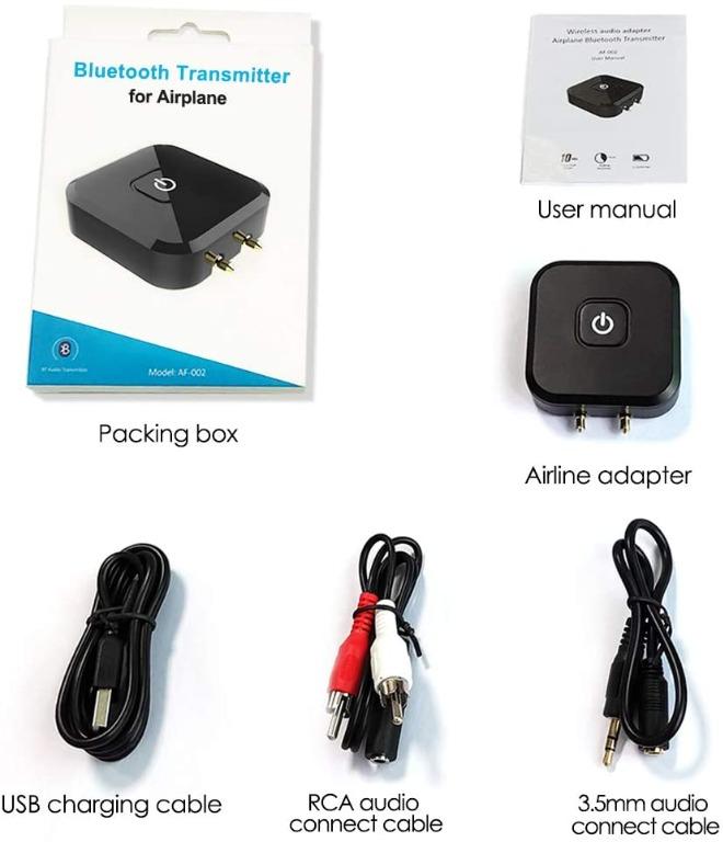 Bluetooth Transmitter Adapter for TV Portable Wireless Audio Adapter Pair with 2 Bluetooth Headphones APTX Low Latency A2DP Stereo Flight Transmitter with 2x3.5mm AUX Plug Audio Portable Audio Accesso...