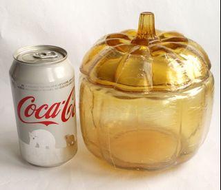 BNIP Orange Pumpkin Candy Treats Glass Jar Container