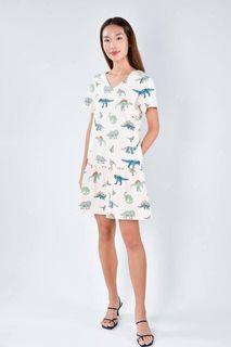 AWE DINOSAWE SLEEVED DROPWAIST DRESS IN CREAM