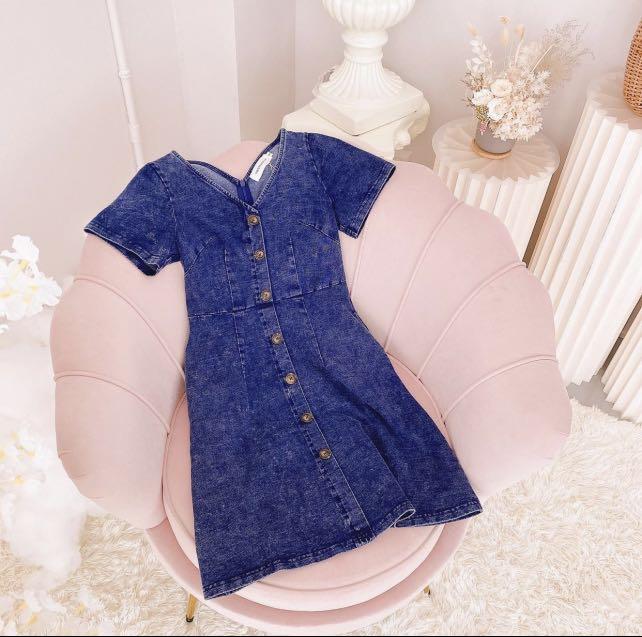 Cassan Drawstring Denim Dress in Blue