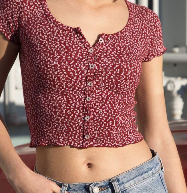 BRANDY MELVILLE] RED FLORAL ZELLY TOP, Women's Fashion, Tops, Blouses on  Carousell