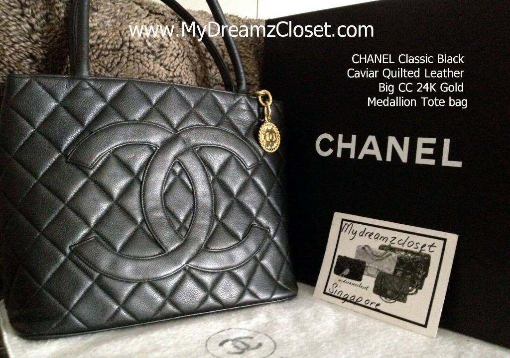 CHANEL Classic Black Caviar Quilted Leather Big CC 24K Gold