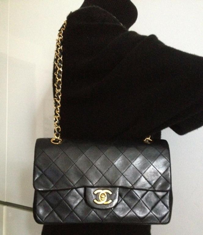 CHANEL Classic Vintage Black Lambskin 24K Gold Small Double Flap Crossbody Bag (Category: Bags & Wallets) located in Toronto. Submitted by mydreamzcloset-canada (Listing ID 1109501316, Image 3). Description: DOUBLE FLAP CROSSBODY BAG USD 3,700 CHANEL Classic Vintage Black Lambskin 24K Gold Small Double Flap Crossbody Bag AUTHENTICITY IS 100% GUARANTEED ELSE FULL REFUND INCLUDING SHIPPING COST Condition : Exterior : Surface - Faint creases near ba
