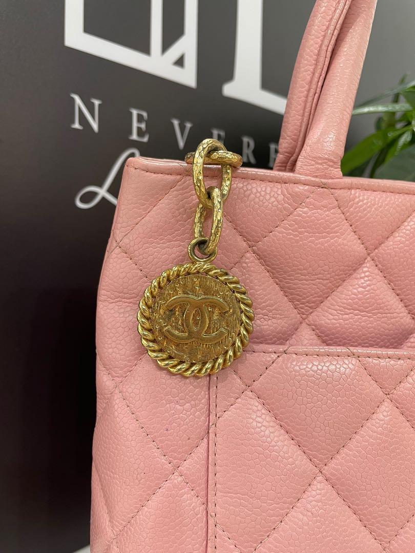 Chanel Vintage Medallion CC Tote Bag Light Pink Caviar Gold