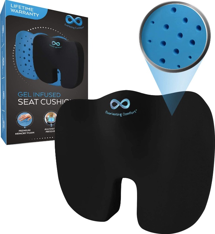 Everlasting Comfort Gel Infused Memory Foam Seat Cushion for Coccyx