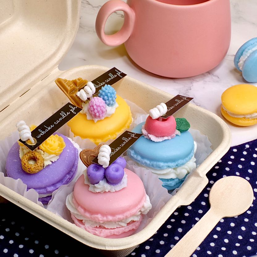 French Macarons Candle (Category: Other Home Decor) located in Caloocan City. Submitted by webakecandleph (Listing ID 1109498760, Image 2). Description: Dessert candles, made by WeBake Candle, are designed to look and smell good enough to eat, but please don't eat our candles, although they made from Vegan Soy wax and natural fragrance oils, you cannot eat them. -approx. 50g per pc -can be a availed as single or pack of 4 french macarons with top