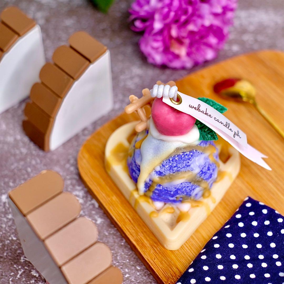 Ice Cream Waffle Sundae Candle (Category: Other Home Decor) located in Caloocan City. Submitted by webakecandleph (Listing ID 1109497671, Image 3). Description: Dessert candles, made by WeBake Candle, are designed to look and smell good enough to eat, but please don't eat our candles, although they made from Vegan Soy wax and natural fragrance oils, you cannot eat them. -approx. 100g -waffle base, with a scoop of ice cream, glazed with caramel sy