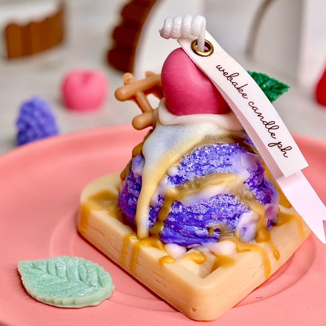 Ice Cream Waffle Sundae Candle (Category: Other Home Decor) located in Caloocan City. Submitted by webakecandleph (Listing ID 1109497671, Image 1). Description: Dessert candles, made by WeBake Candle, are designed to look and smell good enough to eat, but please don't eat our candles, although they made from Vegan Soy wax and natural fragrance oils, you cannot eat them. -approx. 100g -waffle base, with a scoop of ice cream, glazed with caramel sy