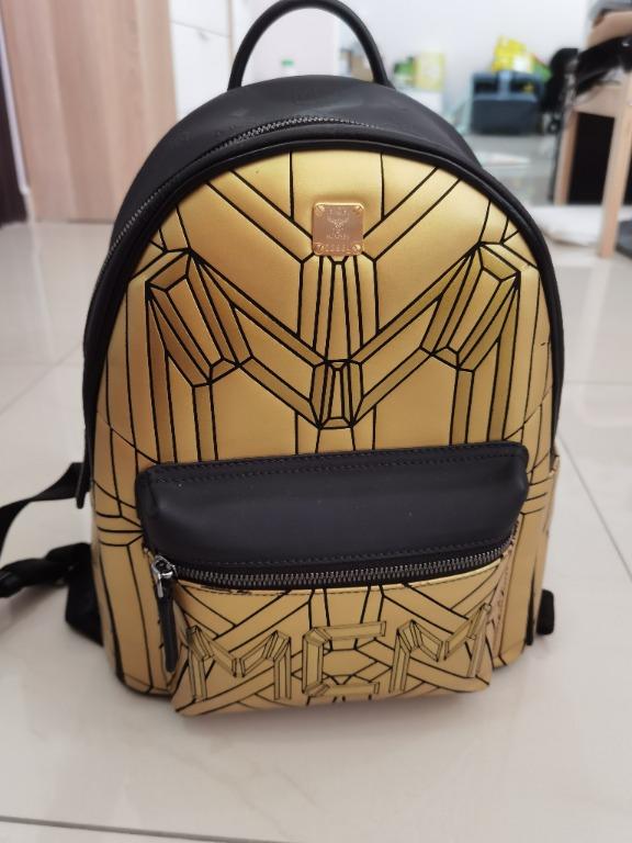MCM Small Gold Black Bionic Backpack Rucksack