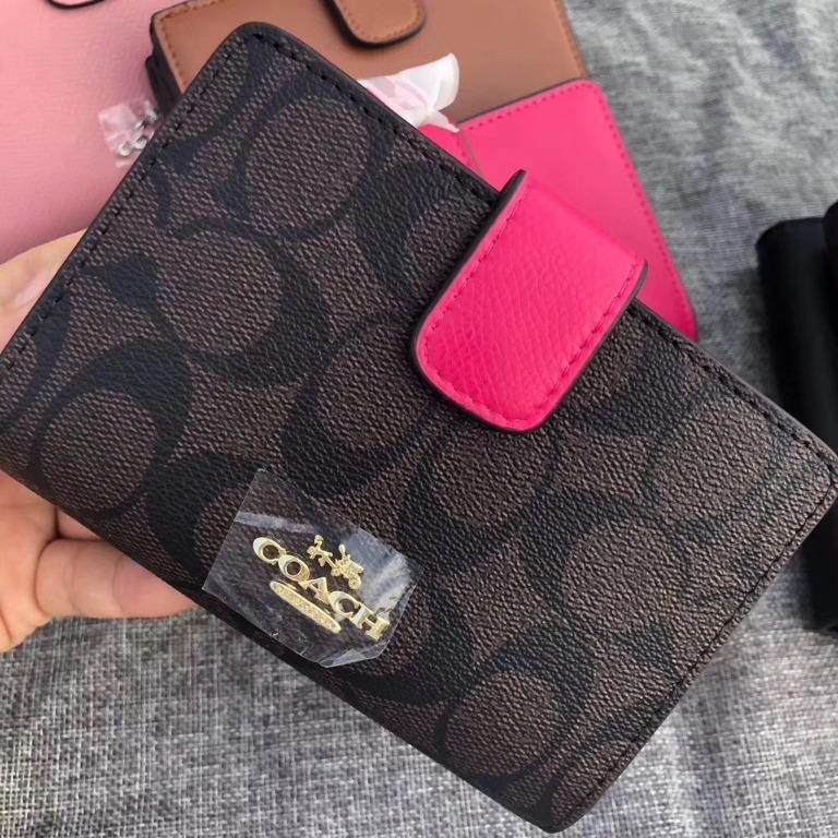 New Coach Wallet Pink Brown Combination Signature Premium Collection Wallet For Women Women s Fashion Bags Wallets Purses Pouches on Carousell