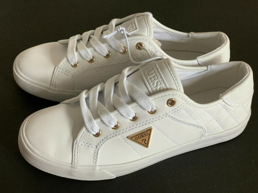 White and discount gold guess shoes