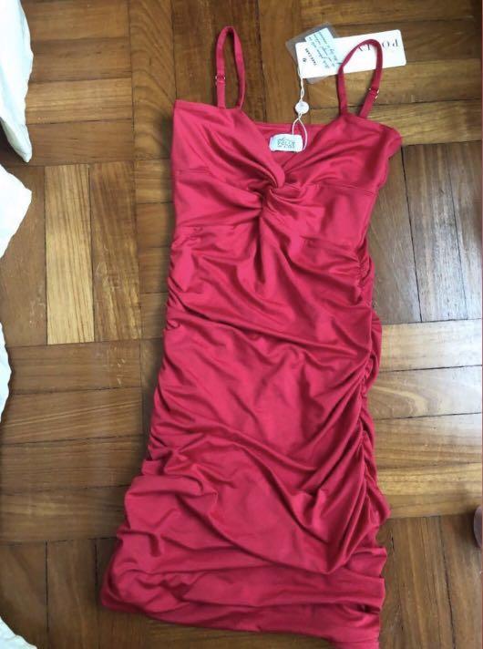 Oh Polly Only Fools Ruche In Red Mini Dress Women s Fashion
