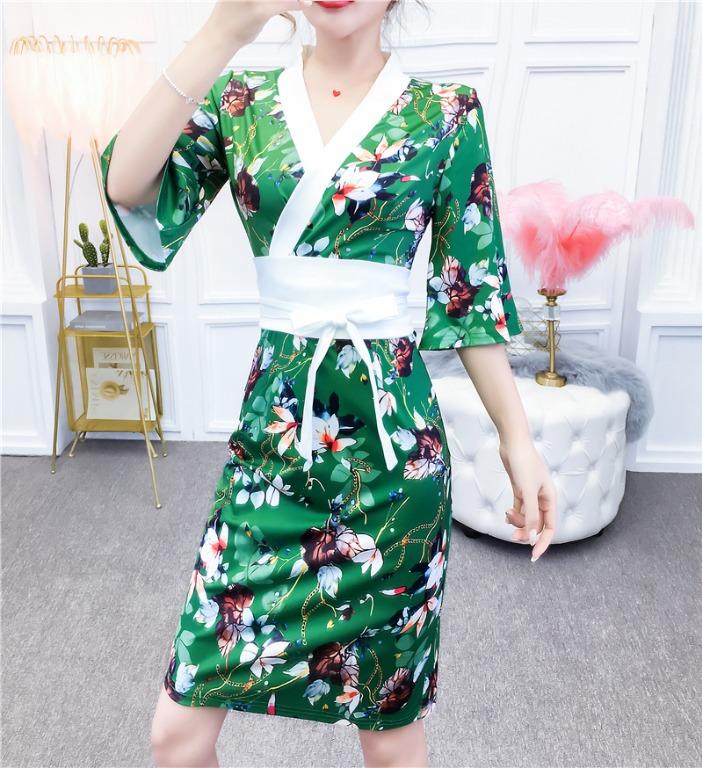 Summer Korean Elegant Fine Print Flower Dress Kimono Floral