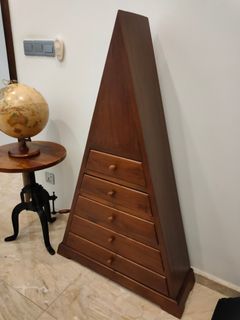 teak wood solid wood designer drawers triangle pyramid perabot perhiasan interior design rumah office shelf display #MustGo furniture