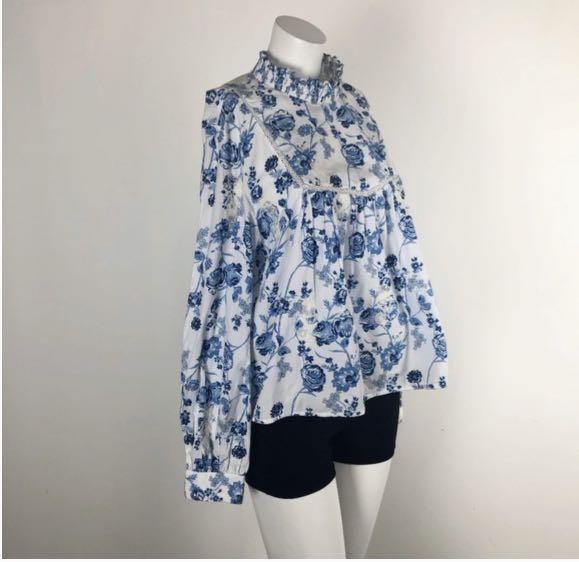 FLORAL PRINT SHIRT - Blue / White