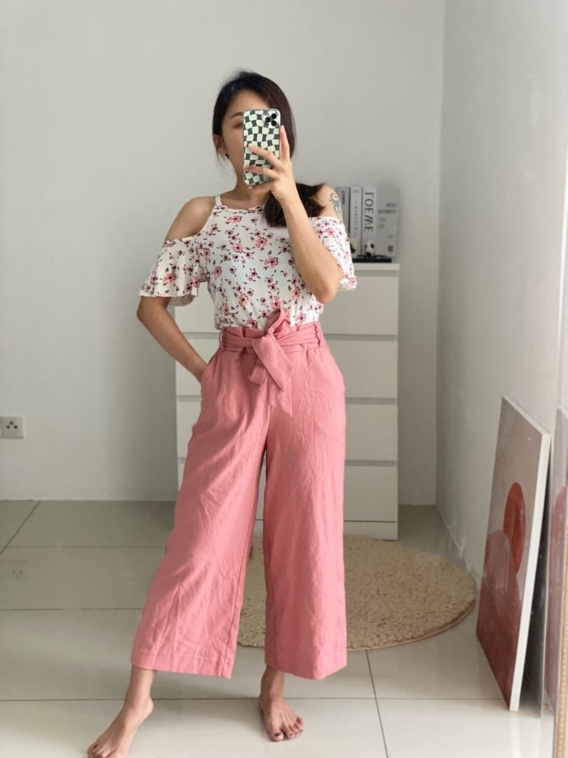 ZARA PINK WIDE LEG PANTS, Women's 