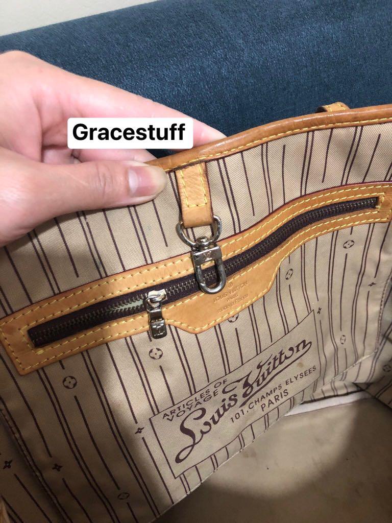 💯 Authentic LV Nevefull GM Size with Authenticated!! (Category: Luxury Bags & Wallets) located in Quezon City. Submitted by imgrace14 (Listing ID 1109637091, Image 2). Description: Selling super low my personal use LV Neverfull GM size. Dustbag excluded. Monogram canvas still in good condition no flaws all corners must see in photos. Only flaws is the handle (stitches )as you can see on the photo and some tarnish. It needs to be clean inside. Bu