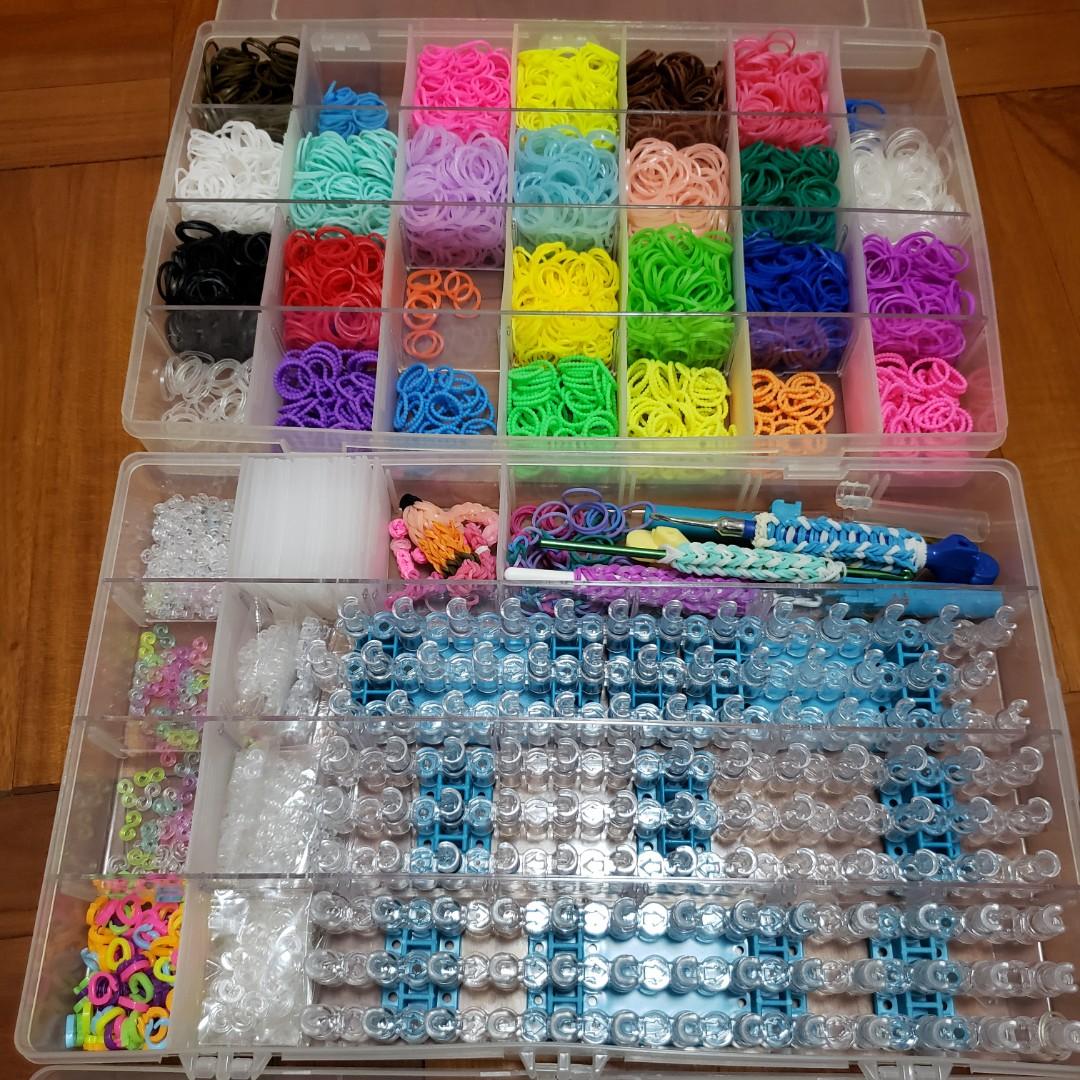 原價幾百 超齊全rainbow Loom 工具套裝連28色橡筋 4款扣 3枝勾 興趣及遊戲 手作 自家設計 工藝用品及工具 Carousell