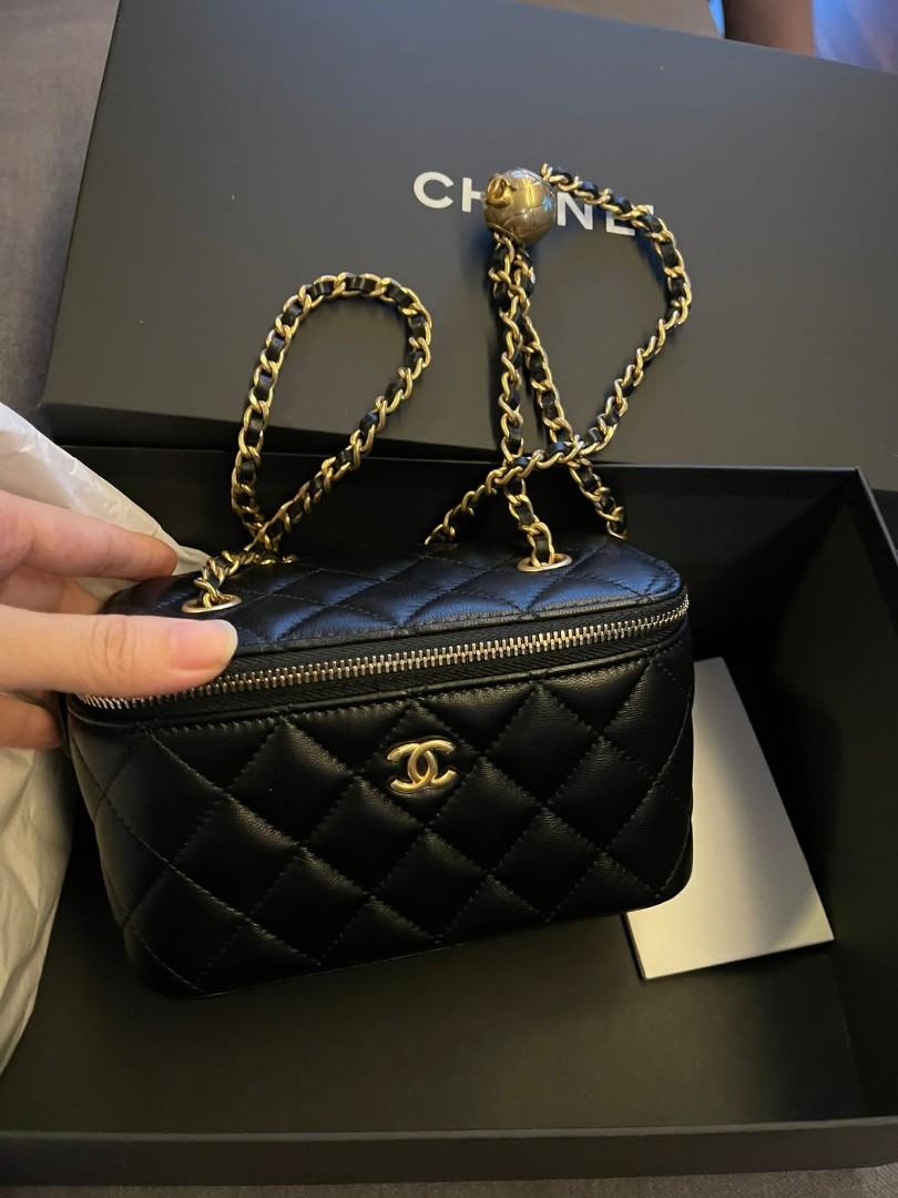 Authentic CHANEL Grey Lambskin Pearl Crush Mini Vanity Camera Bag in Aged  GHW